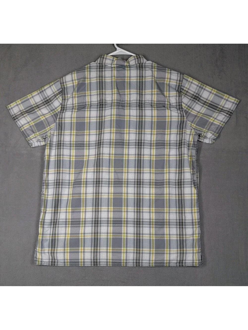 The North Face Mens XL Grey Plaid Short Sleeve Button Up Hiking Shirt Quick Dry